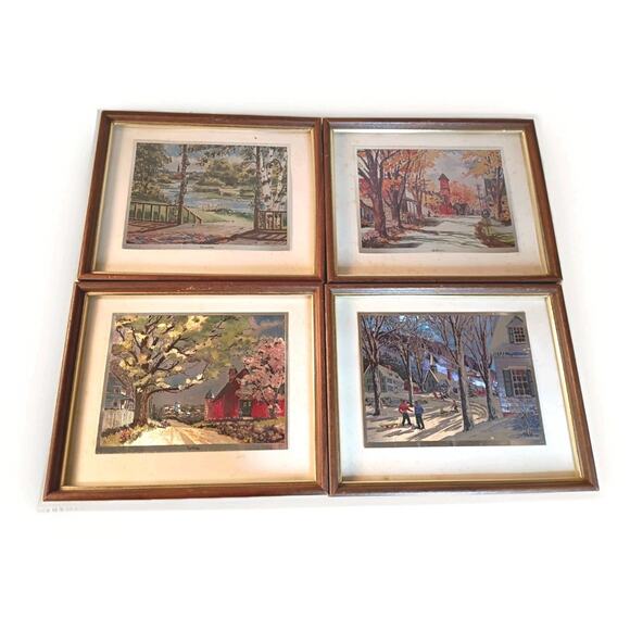 Phil Austin Other - The‎ Seasons: Four Framed Phil Austin Foil Prints 50’s-60’s VTG ART Signed USA